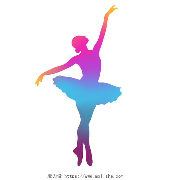 彩色卡通手绘美女芭蕾舞渐变人物素材原创插画海报舞蹈